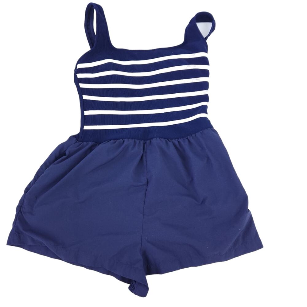 Gabar Swimwear Swimsuit with Shorts Size 14 Blue Stripe Modest Bathing Suit
